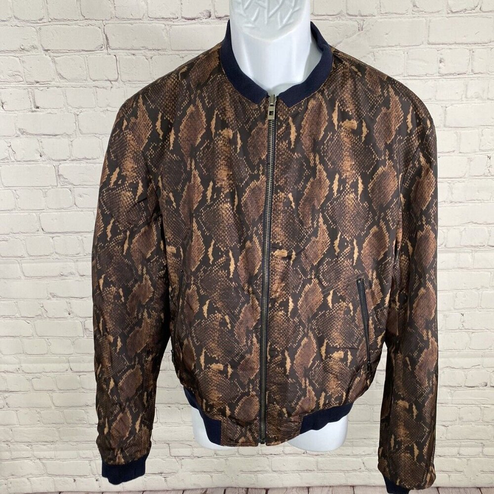 Wooyoungmi Reversible Navy Blue Snake Print Full Zip Bomber Jacket Men’s 50 L